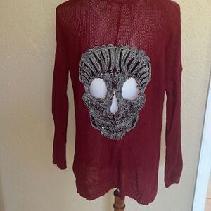 LF Chandelier Red Sweater beaded skull cut out O/S